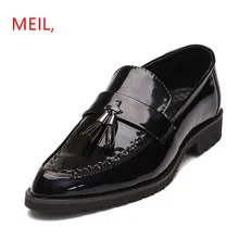 Mens Formal Tassel Slip on Patent Leather Dress Shoes Men Pointed Toe Flats Male Italian Elegant Business Oxford Shoes 2018 zxq pointed toe tassel formal leather men shoes luxury brand italian slip on male footwear designer spring oxford shoes for men