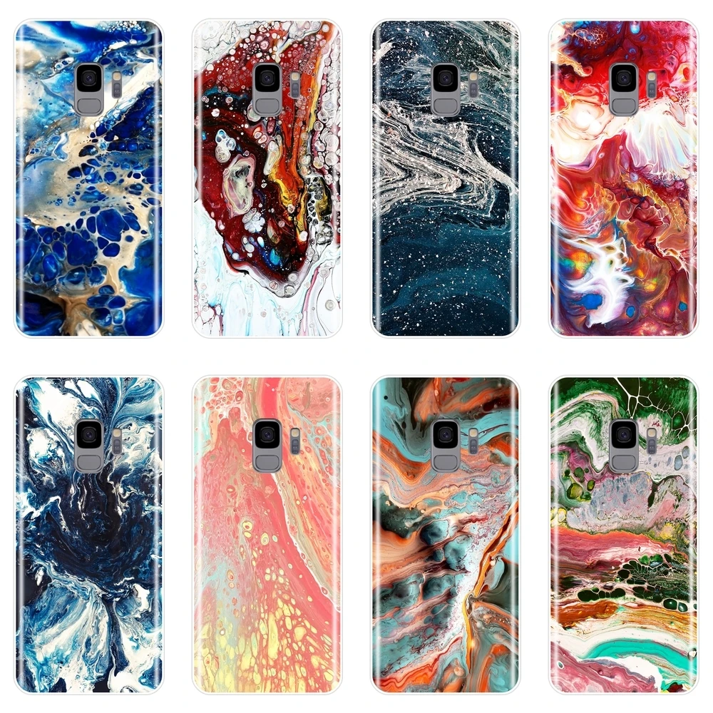 Задняя крышка для Samsung Galaxy S5 S6 S7 Edge S8 S9 Plus Мягкий силиконовый мраморный Синий чехол