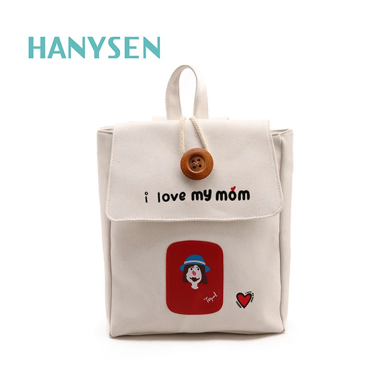 2017 New Korean Fashion Letters Printing Women Canvas Backpack Large Buttons Figure Pattern Female Bag Candy