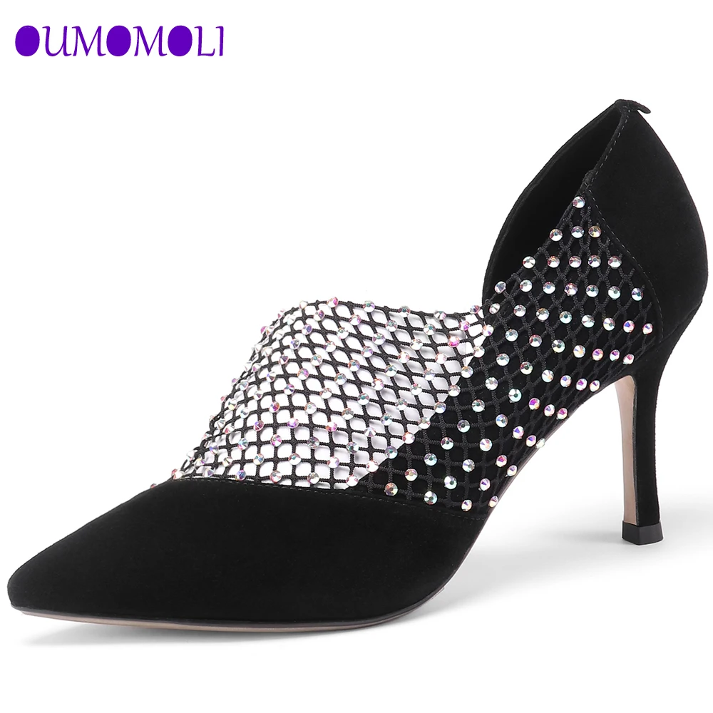 

2019 Sexy shoes woman party Pointed Toe Heels Crystal bling black Shoes high heels pumps 9cm Wedding shoes 43 size g268