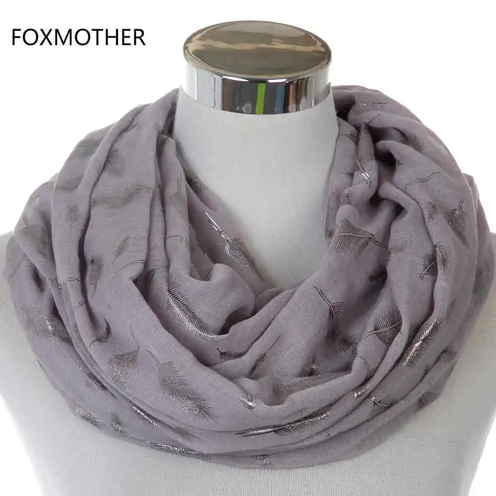 Grey FOXMOTHER модные женские белые темно-синие желтые бронзовые фольга Серебряное перо кольцо шарфы шейный шарф блестящий платок - Цвет: Grey
