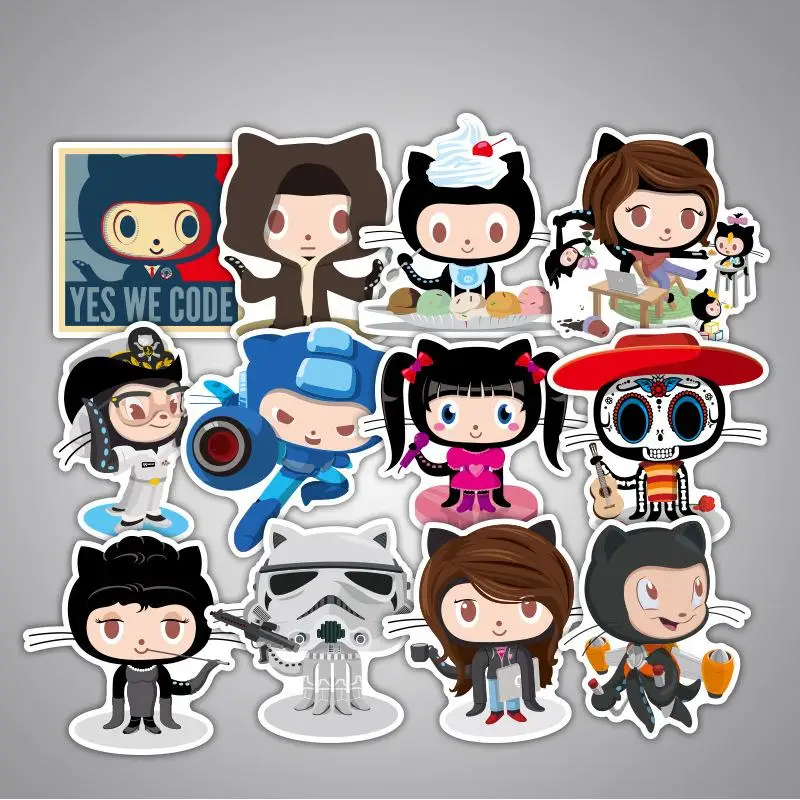 

25pcs/Lot Octocat Ruby Programmer Belief Brand Anime Stickers For Laptop Sticker Decal Fridge Skateboard PVC Waterproof Stickers