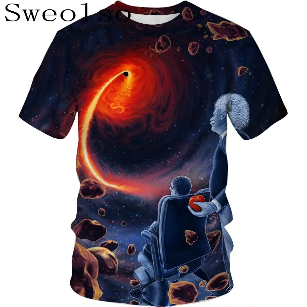 

SWEOLSO New pattern Universe Black Hole Series Digital Printing Couple Short Sleeve T-shirt Men and women styles Plus Size XXXL