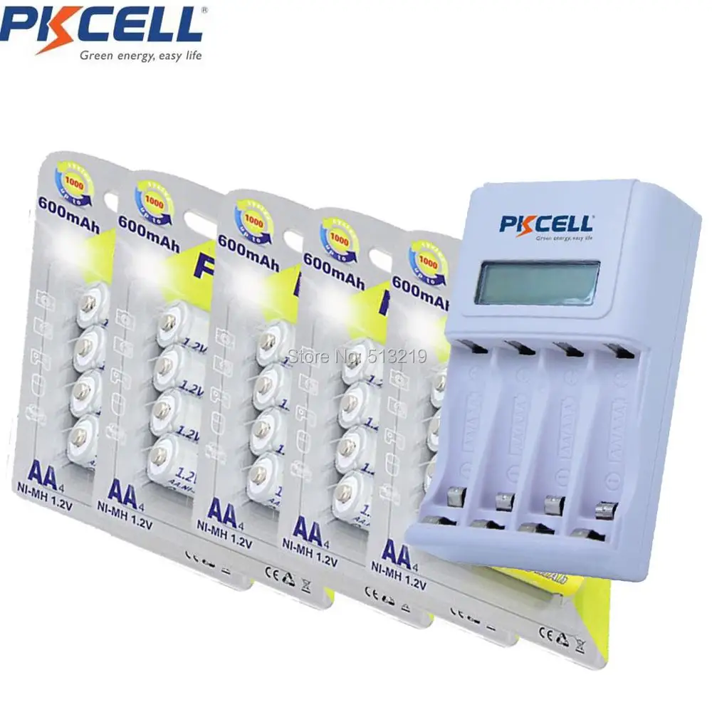 

20Pcs/5Card 600mAh AA Rechargeable NIMH Battery 4slot EU/US Plug Charger For 1 to 4Pcs AA/AAA NIMH/NICD Rechargeable Batteria