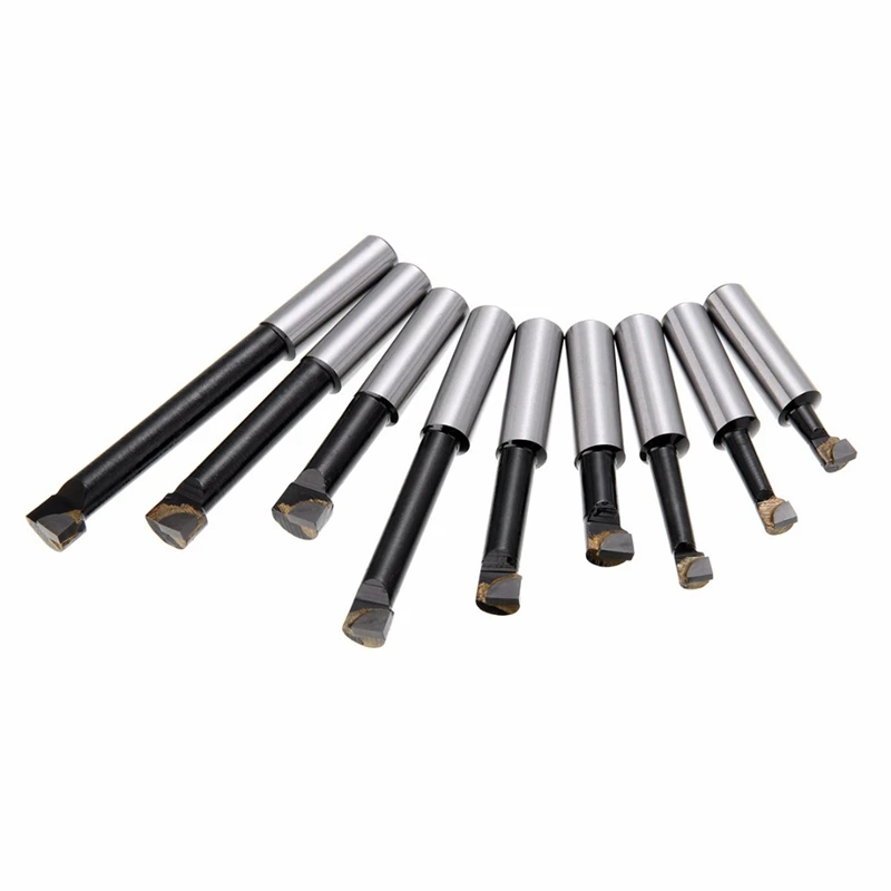 BMBY-9Pcs Durable Hard Alloy Shank Boring Bar Set Carbide Tipped Bars 12Mm For 2 Inch 50Mm Boring Head For Lathe Milling Mayit