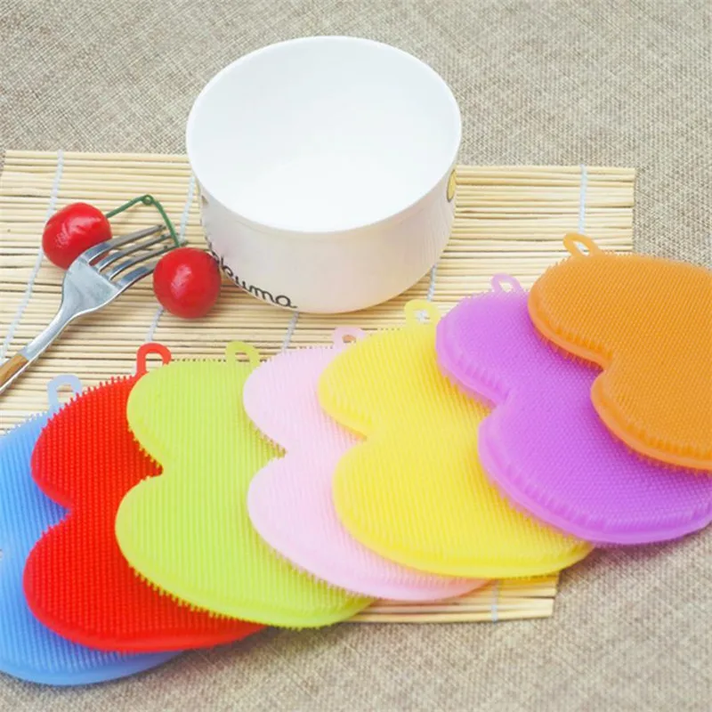 Antibacterial Silicone Cleaning Brush Pad Dish Fruit Scrubber Kitchen Clean Tool 19
