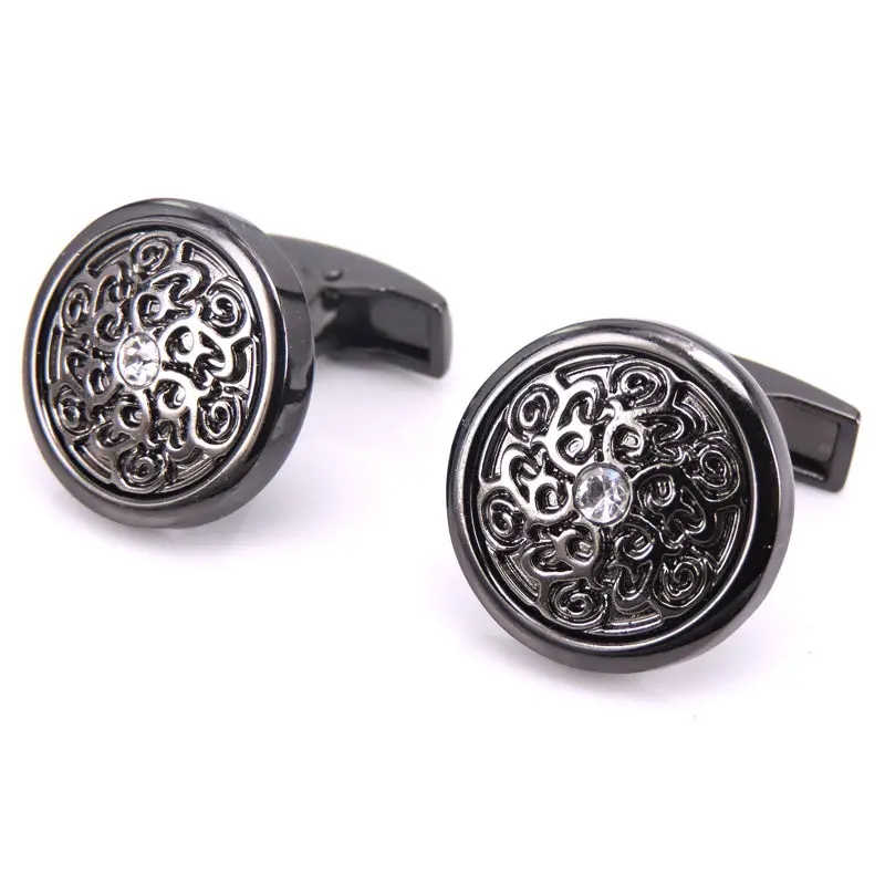 

DY Brand new high-end fashion men's French Cufflinks high quality black crystal carved patterns Cufflinks