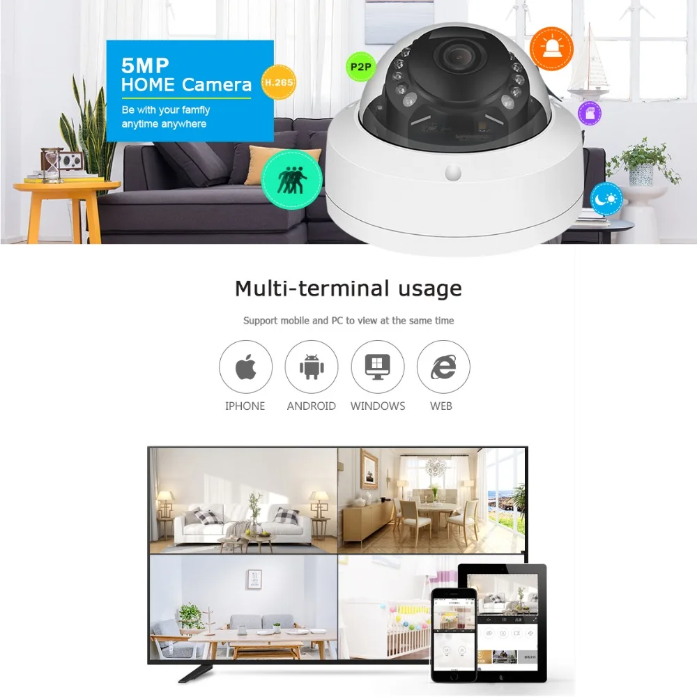 IP камера видеонаблюдения BESDER 5 Мп HD H.265 антивандальная ONVIF 2 0|Камеры