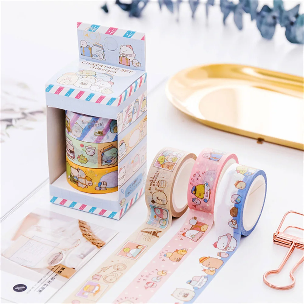 3pcs/set Cute Cartoon Washi Tape Kawaii Stationery Papeleria Adhesive