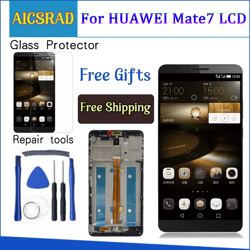 Vente AICSRAD flambant neuf écran lcd + Digitizer écran tactile Assemblée Verre Pour Huawei Mate7 Compagnon 7 Téléphone Portable 6.0 \