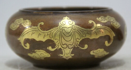 

524 4" Marked Chinese dynasty Bronze Gild Folk circular bat Incense Burner Censer Discount 35%