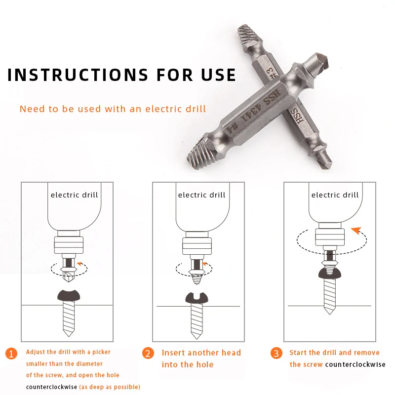 5pcs Damaged Screw Extractor Drill Bits Double Side Damage Easy Out Stud Reverse Screw Extractor To