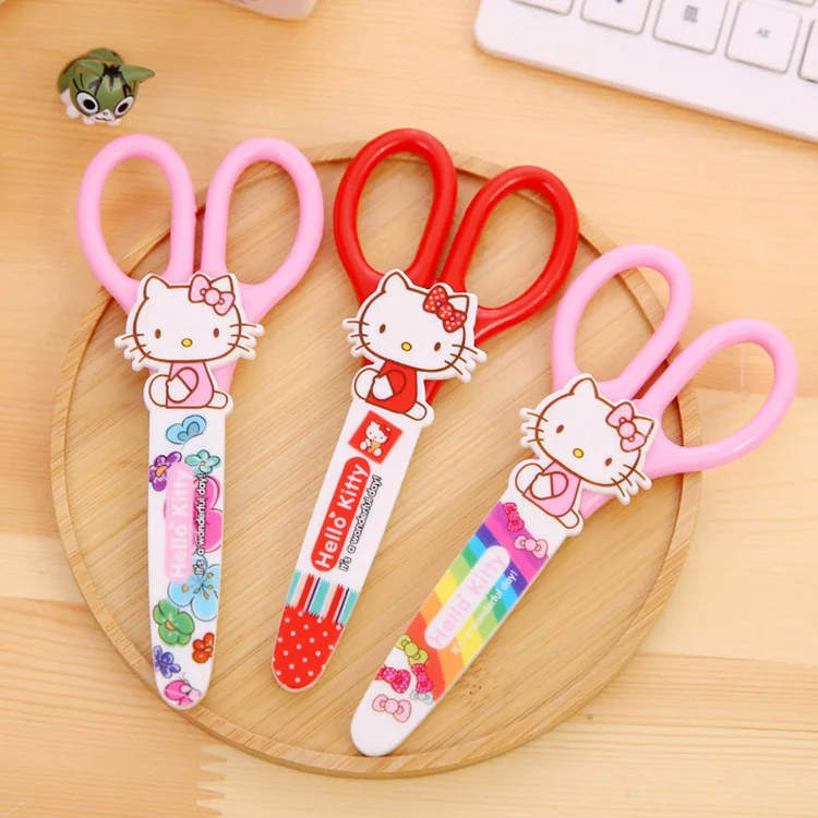

2018 Children scissors children handmade art safety paper cutting small round head with a protective shell cute cat kawaii
