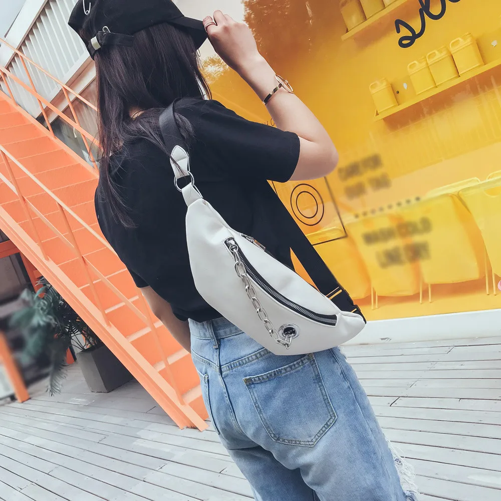 Leather Waist Bag Fanny Pack Solid Waist Packs Zipper Fashion Beach