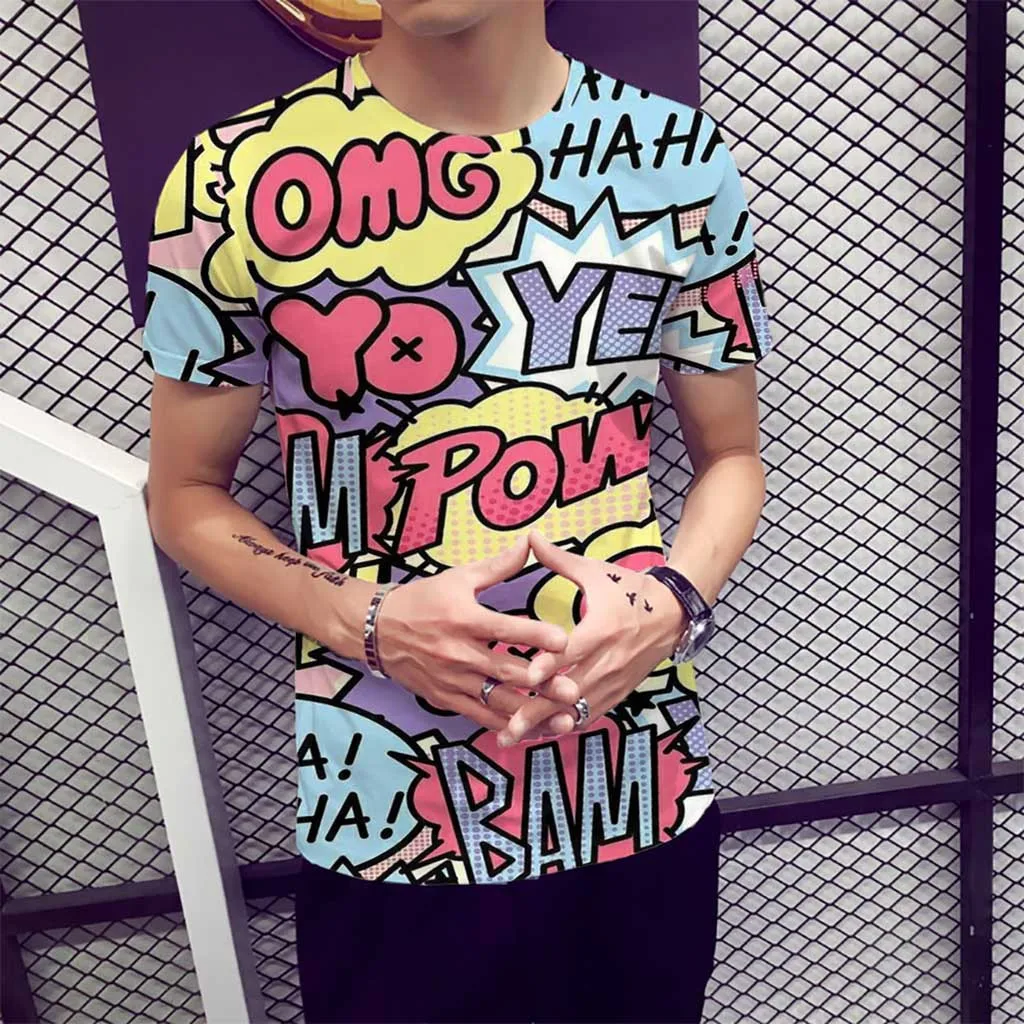 Plus Size T-Shirts 2019 Summer Mens Clothing Letter Splicing PrintShort SleeveTee Top Fitness Tshirts Streetwear Male T-shirts