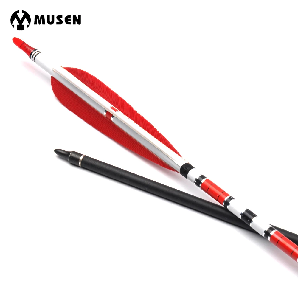 Billige 6 12 24 stücke 80cm Wirbelsäule 500 Carbon Pfeile OD 7,6mm ID 6,2mm mit 2 Rot und 1 weiß Türkei Feder für Jagd Schießen Bogenschießen