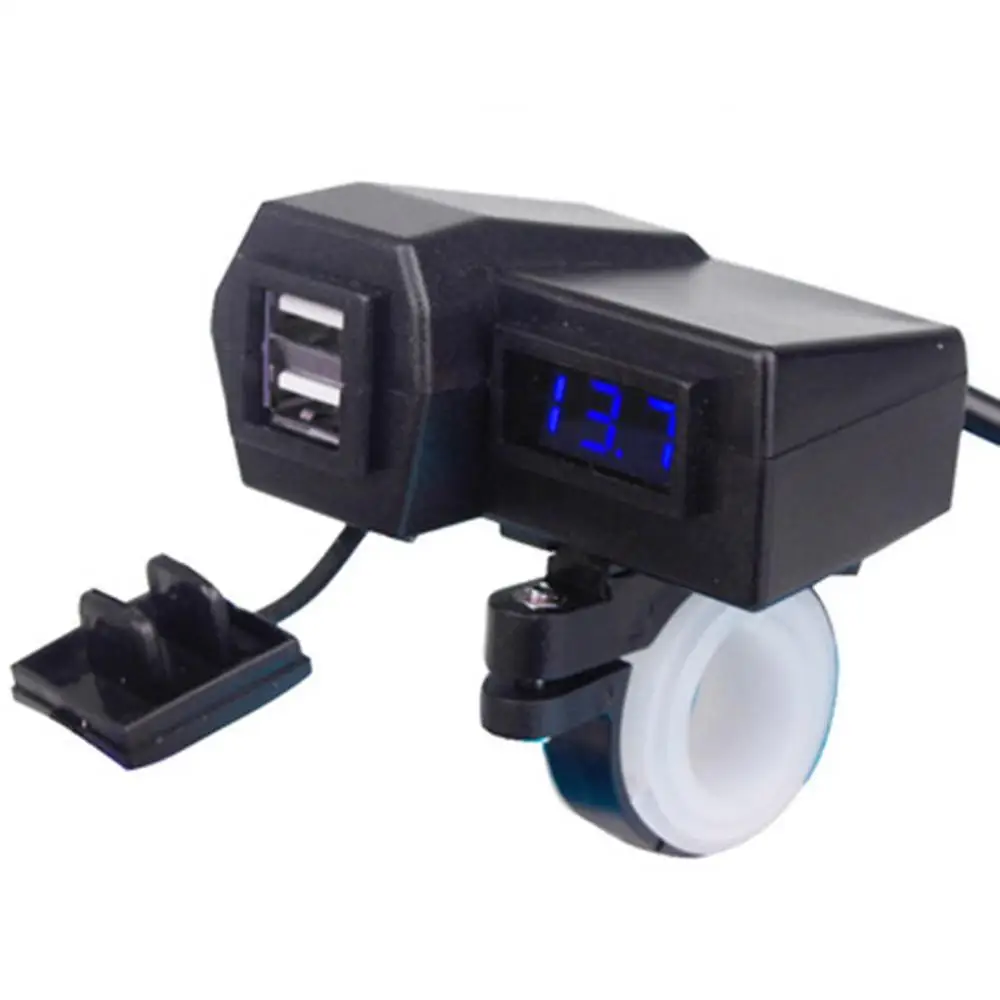 

Motorcycle Handlebar Mount 3.1A Dual USB Mobile Phone Charger Blue Lights Battery Voltmeter
