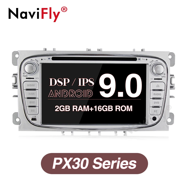 Top NaviFly 2Din Android9.0 IPS Screen+DSP Car dvd audio multimedia For Ford Focus2 MONDEO/C-MAX with OBD2 Bluetooth TPMS DAB+ 3