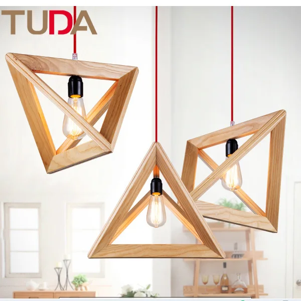 

42*42cm Restaurant Bedroom Chandelier Creative Bar Club Chandelier Modern Minimalist Original Wooden Triangle Wooden Chandelier