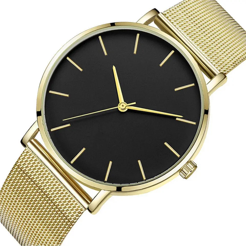Ультратонкие женские спортивные часы с сетчатым ремешком в минималистическом стиле, часы из розового золота, женские часы, Regalos relojes para mujer, прямые продажи - Цвет: Black Gold