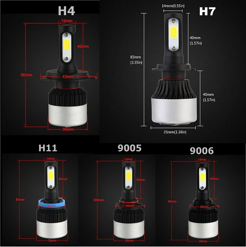 Автомобильные фары H7 COB светодиодный H4/HB2/9003 H8/H9/H11 HB3/9005 HB4/9006 Авто лампы 72W фары для 9000LM 6500K светодиодный налобный фонарь D30