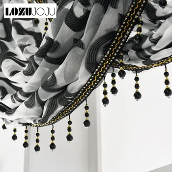 

LOZUJOJU Rustic Stripe Jacquard Curtains Short Roman Drops for Kitchen Windows Decor Tulle Fabric Valance Black Set All Match