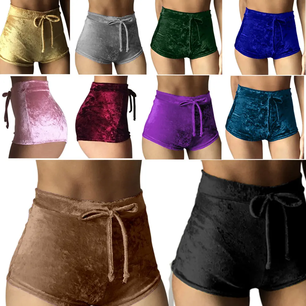 

New 2019 S-XL women Shorts velvet drawstring shorts plus size casual high waist Summer sexy Silk skinny booty shorts feminino