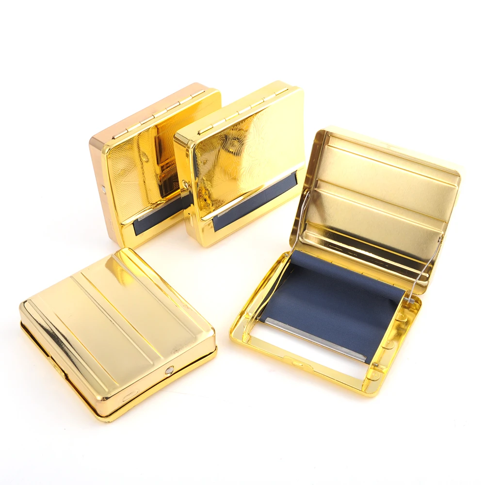 

GERUI New Classic Gold Metal Rolling Machine Case Storage Case For 70MM Rolling Papers Cigarette Roller Tobacco Box 062C