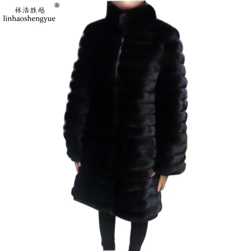 

Linhaoshengyue Length 90CM , real natural mink fur coat, long-sleeved, intervening leather 3:2