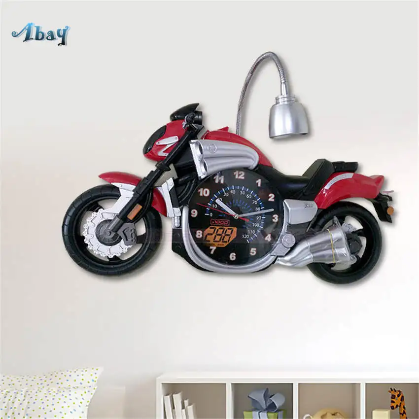 

cartoon motorcycle clock led wall lamp for study kitchen bar creative living room decoration art deco Children's room wall light