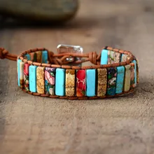 Богемский этнический женский браслет из натурального камня, кожаный браслет с бусинами, Женские Ювелирные изделия, Прямая поставка