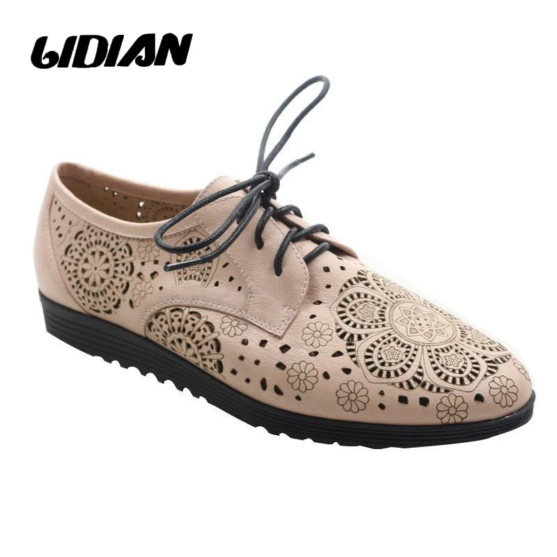 LIDIAN Flat Shoes Without Heel Women Pink Shoes Made Of Genuine Leather