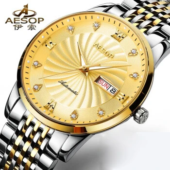 AESOP брендовые автоматические механические часы мужские из нержавеющей стали Классические наручные часы мужские часы Relogio Masculino Hodinky Saati - Цвет: Золотой