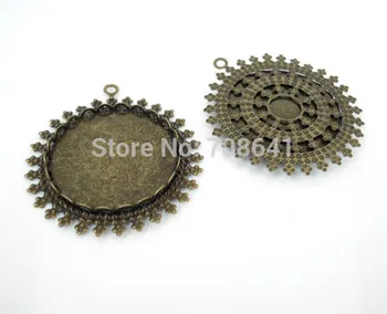 

25mm Blank Round Lace Bezel with a Loop Resin Cabochon Settings Filigree Metal Brass Pendant DIY Findings Multi-color Plated