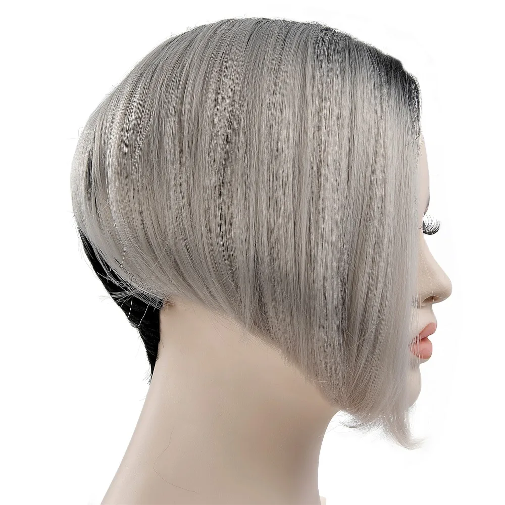 Pelucas negras cortas para mujeres pelucas de pelo sintético mujer fibra resistente al calor Color mezclado Ombre gris peluca Cosplay Pelucas negras cortas para mujeres pelucas de pelo sintético mujer fibra resistente al calor Color mezclado Ombre gris peluca Cosplay