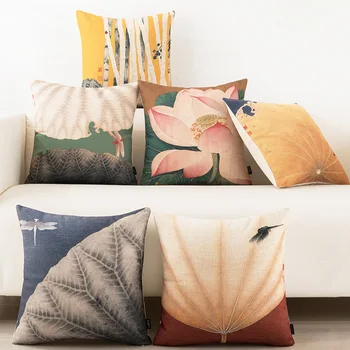 

45X45cm Classical lotus pillowcase Sofa cushion cover Chinese painting lumbar pillow covers