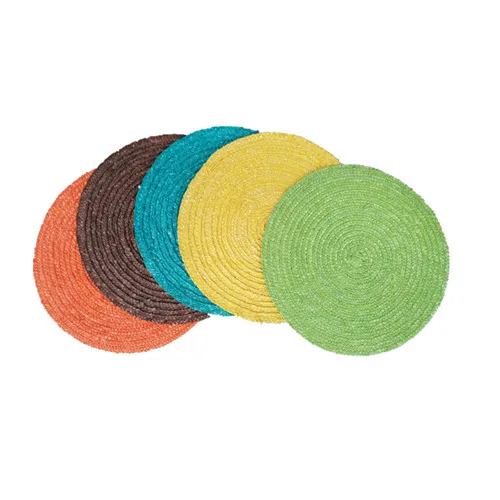 

5pcs Straw Weave Placemat For Dining Table Round Woven Tablemat Kitchen Dinner Colorful Handmade Mat