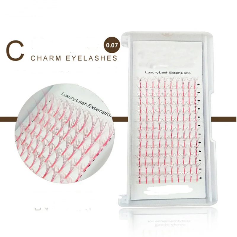 

2019 NEW Pink Color False eyelashes 7D Russian Volume Eyelashes Extension Pre made Fans Lash Eyelash Individual Extensions