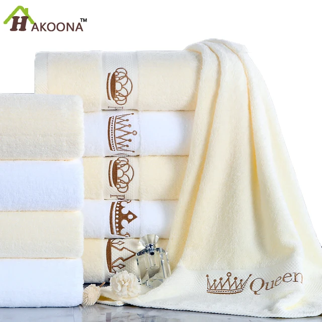 hotel king queen crown embroidered white beige bath towels 140x70cm