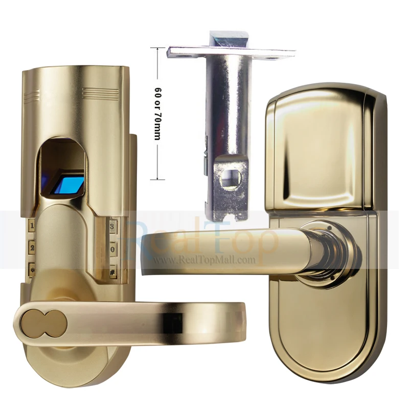 

Right Handed Fingerprint Locks Biometric Keypad Door Lock with Single Latch Golden Color
