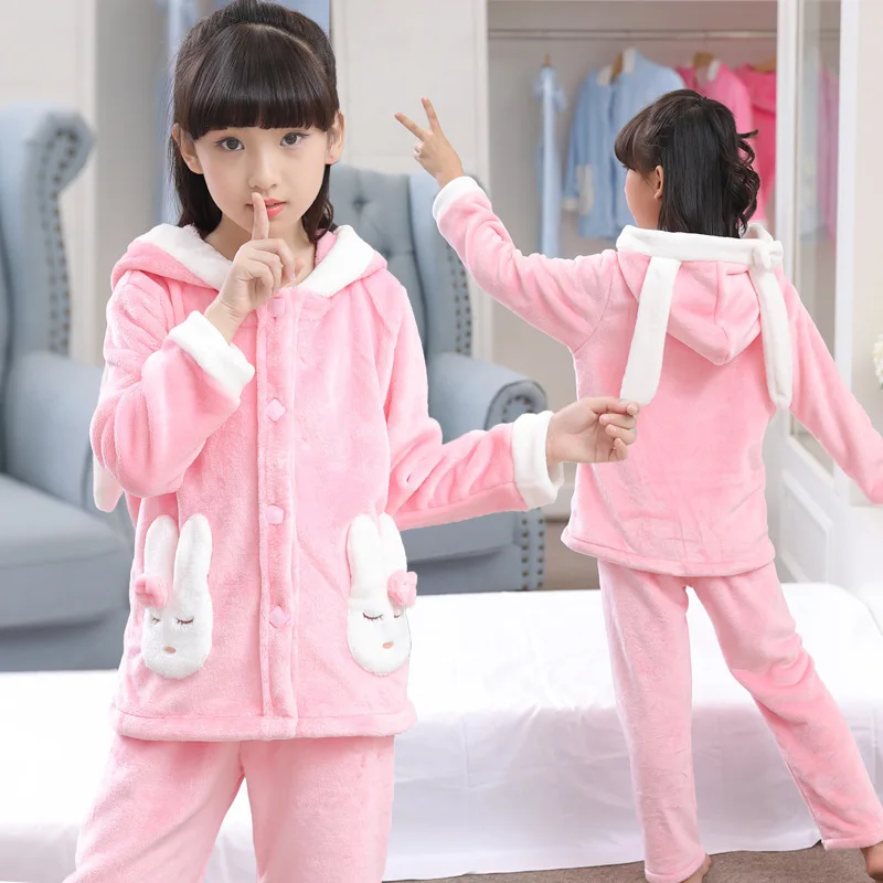 

Syue Moon Girls Flannel Pajamas Sets Kids Rabbit Pyjamas Children warm thick Sleepwear Baby Boy Homewear Nightwear Clothes