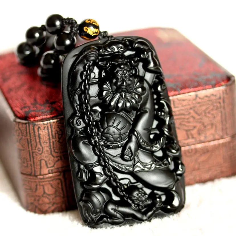 

A genuine natural large Obsidian Pendant Necklace Kui male evil defends anti villain Kui pendant