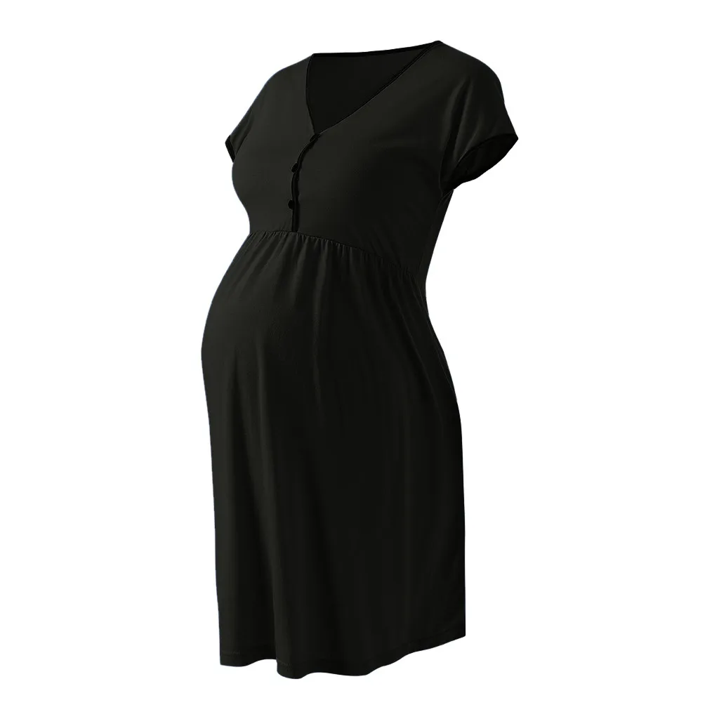 

Fashion Dress For Pregnant Women Casual Simple Solid Color Button Maternity Comfortable Dress sukienka ciazowa платье F4