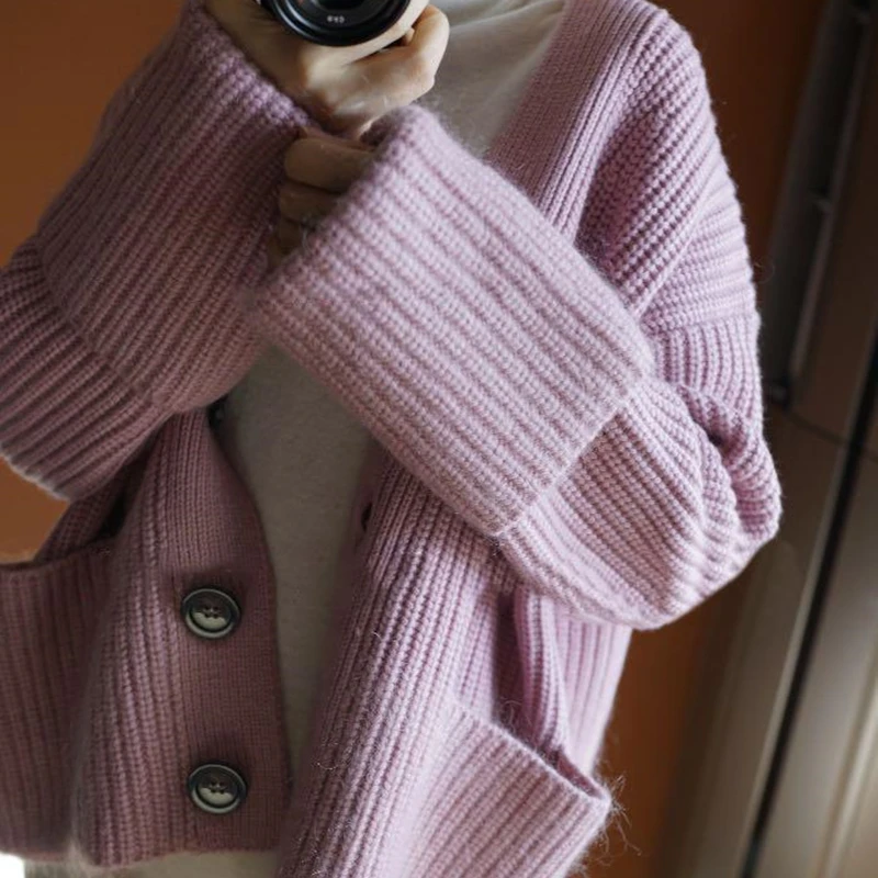 BELIARST весна и осень чистый кашемировый шерстяной свитер модный кардиган с v-образным вырезом Теплый Свободный вязаный свитер