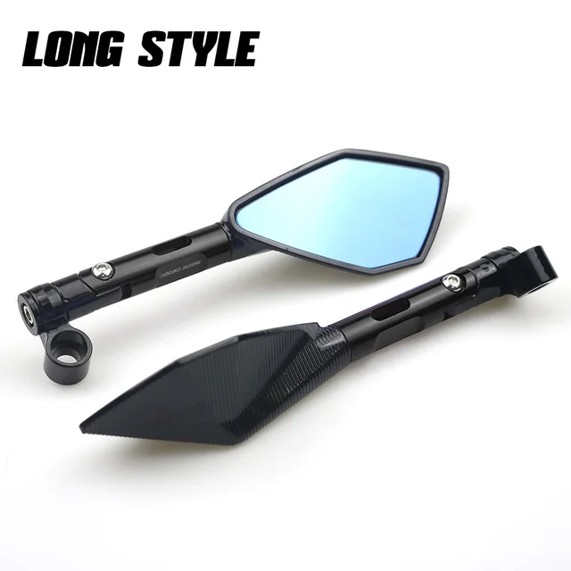 Universal CNC Aluminum Motorcycle Handlebar Rear View Mirrors Blue Anti-glare Mirror for Honda Yamaha Suzuki Scooter ktm Long Black