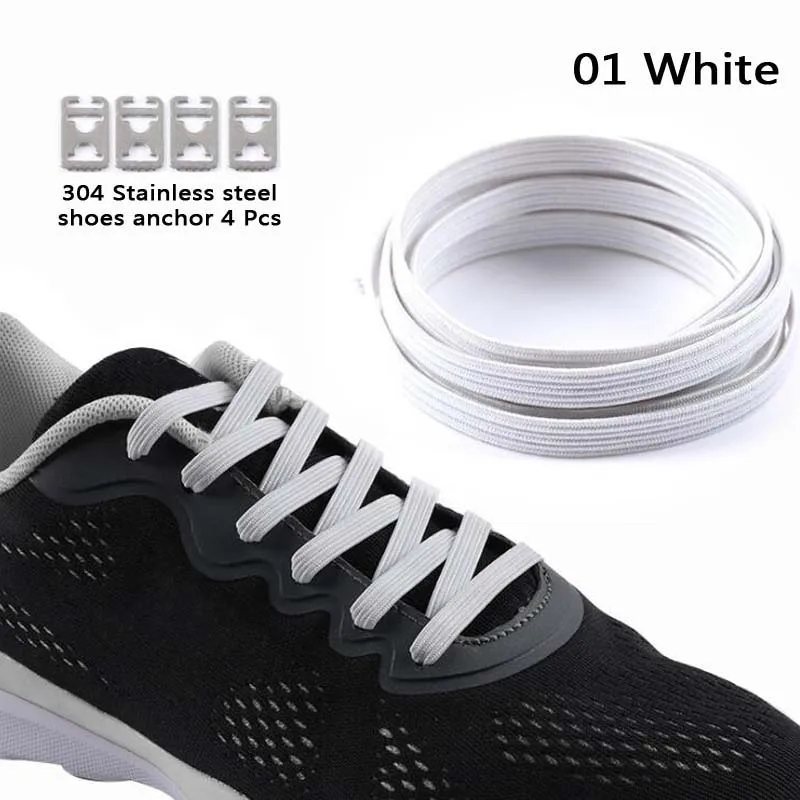 JUP 1-50 Pairs White Polyester Rubber Lace Not Tie Shoelaces Metal Fashion Simple and Convenient Lace Buckle Elastic Unisex Shoe