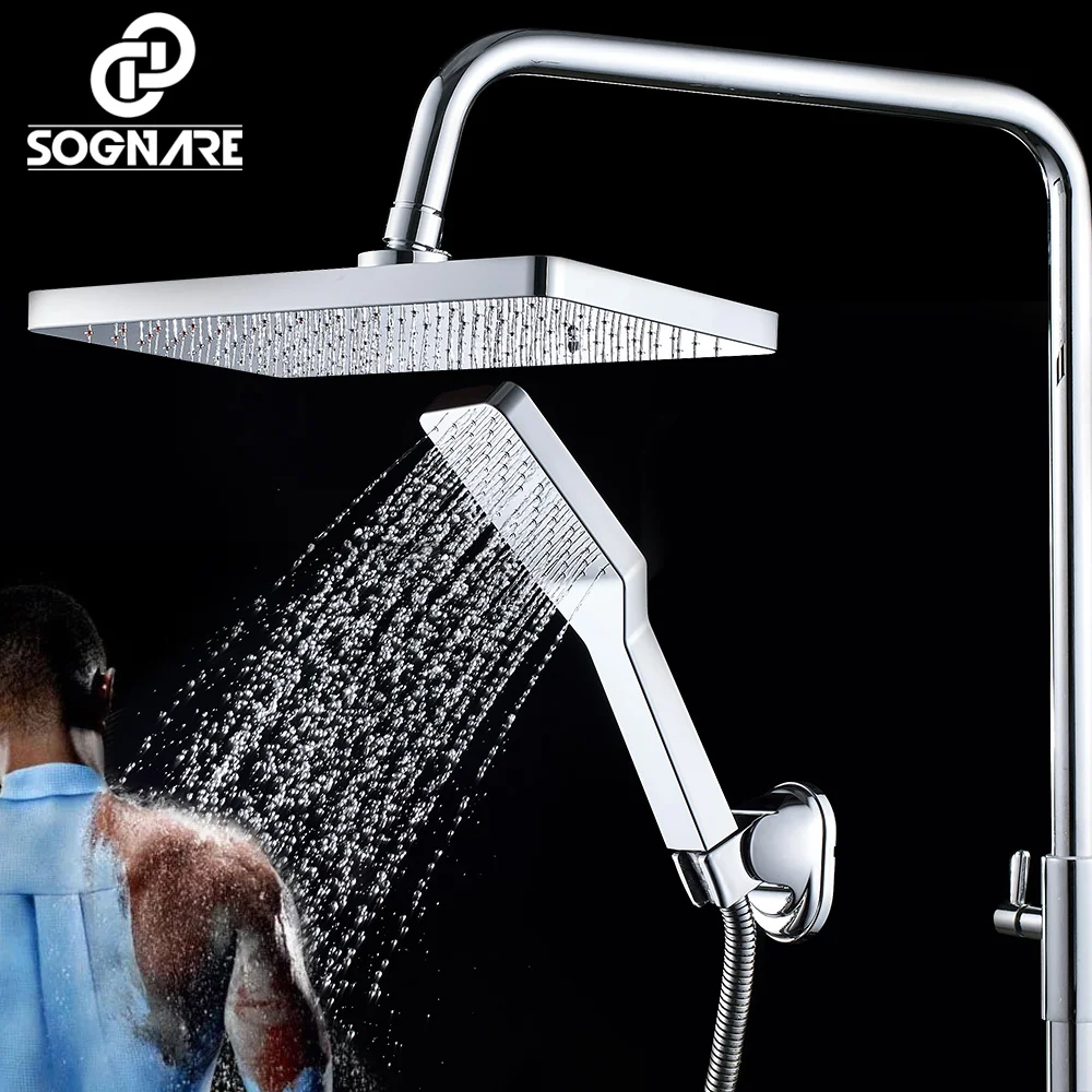 SOGNARE Chrome Polish Square Shower Head+Hand Shower ABS Plastic Water