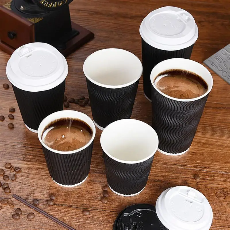 

50pcs 25pcs Disposable Coffee Cups Insulation Takeaway Threaded Paper Cup With Lid