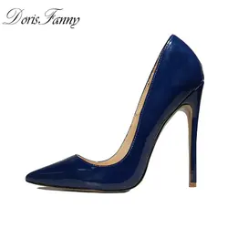 DorisFanny/темно-синий сезон: весна–лето стиль острый носок супер тонкий туфли-лодочки на высоком каблуке Лакированная кожа Для женщин обувь