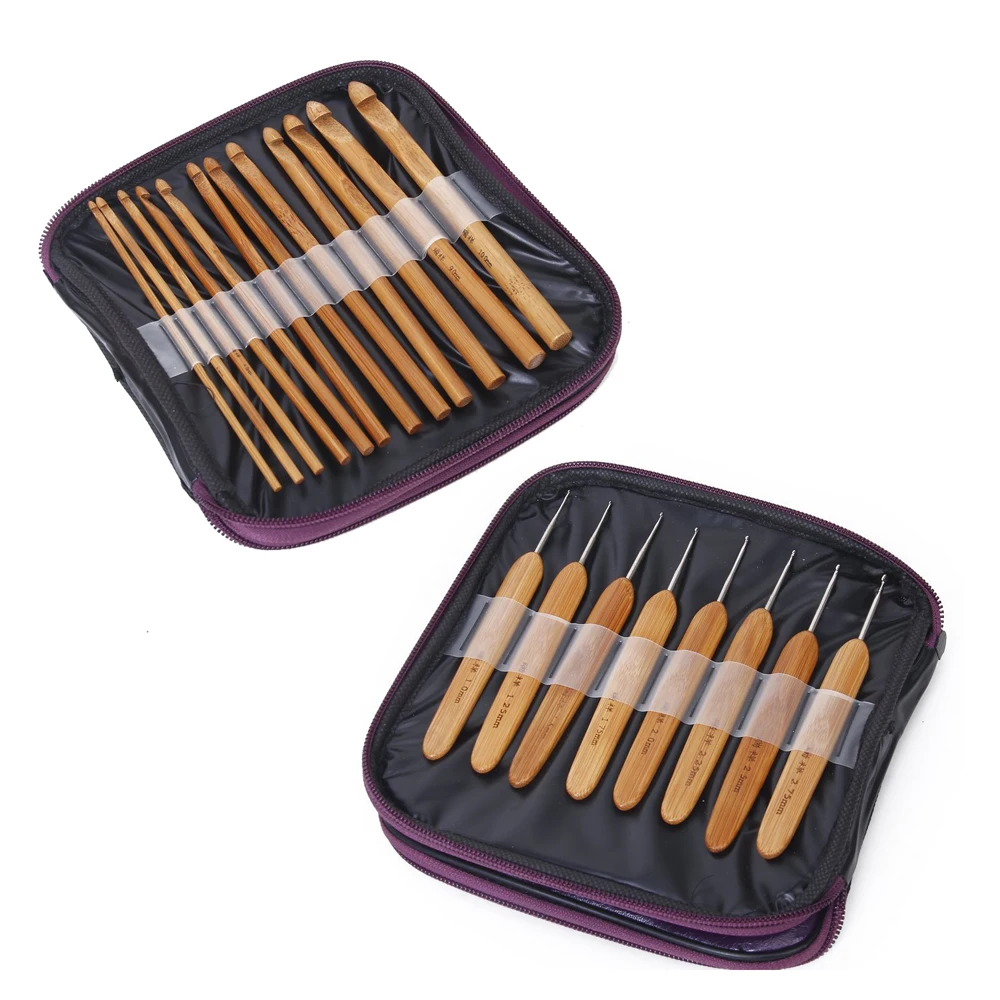 20Pcs Bamboo Crochet Hooks Knitting Needles Set with Casein Sewing
